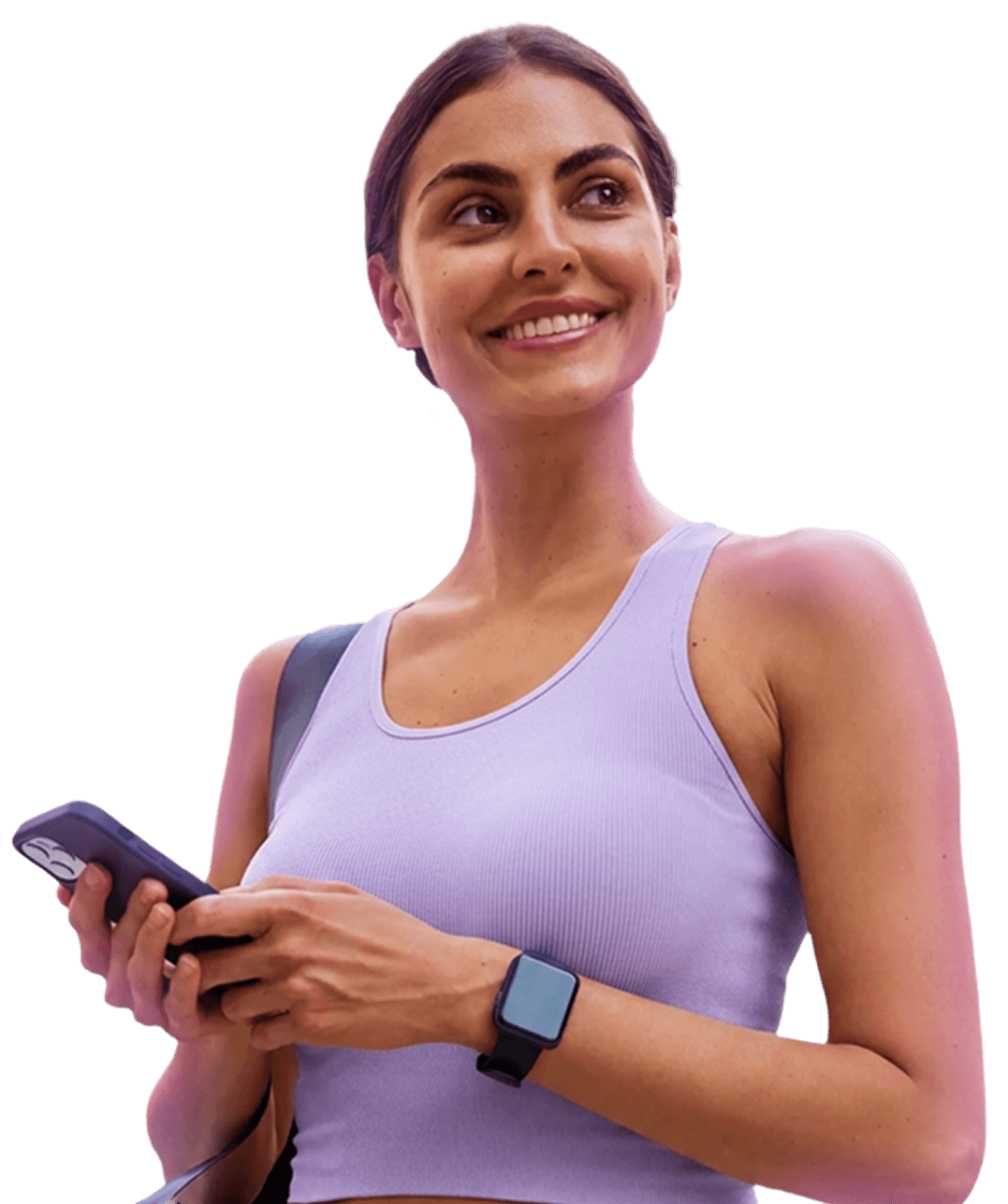 Colaboradora usando o app da Radarfit no celular